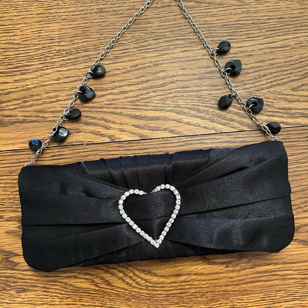 Elegant Black Clutch Bag with Heart Detail